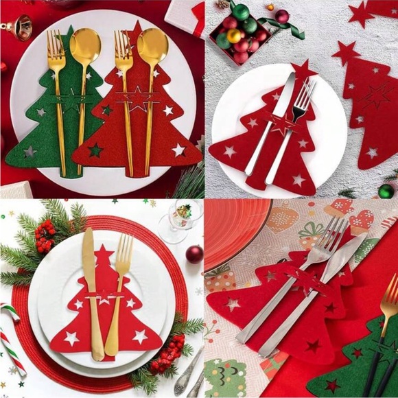 Red Christmas Tree Cutlery Holder 12 Piece - Picture 5 of 7